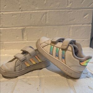 adidas Kids White Sneakers with Iridescent Stripes